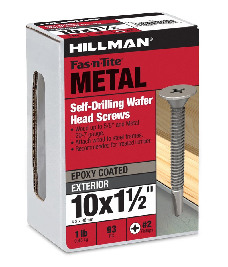Hillman The Hillman Group 47304 10-24-Inch x 1-1/2-Inch Wafer Head Phillips Self Drilling Screw, 1-Pound, Silver - Image 1
